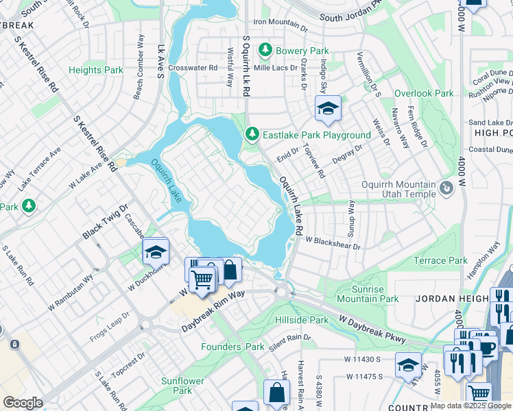map of restaurants, bars, coffee shops, grocery stores, and more near 11037 Lake Island Drive in South Jordan