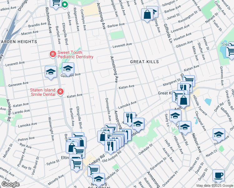 map of restaurants, bars, coffee shops, grocery stores, and more near 185 Escanaba Avenue in Staten Island