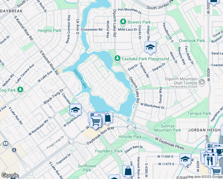 map of restaurants, bars, coffee shops, grocery stores, and more near 11039 Paddle Board Way in South Jordan