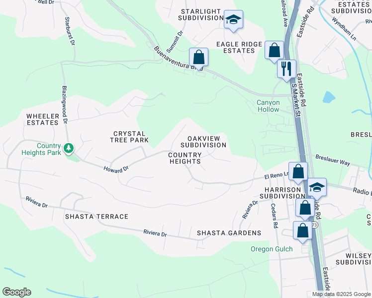 map of restaurants, bars, coffee shops, grocery stores, and more near in Redding