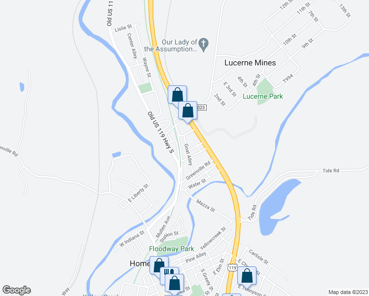 map of restaurants, bars, coffee shops, grocery stores, and more near 234 Yankeetown Avenue in Homer City