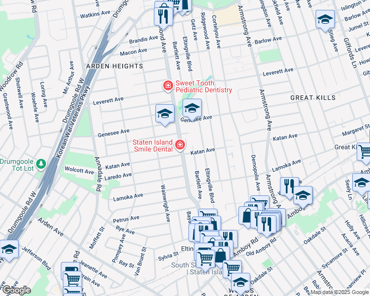 map of restaurants, bars, coffee shops, grocery stores, and more near 3573 Richmond Avenue in Staten Island