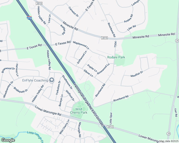 map of restaurants, bars, coffee shops, grocery stores, and more near 2035 Elbow Lane in Allentown