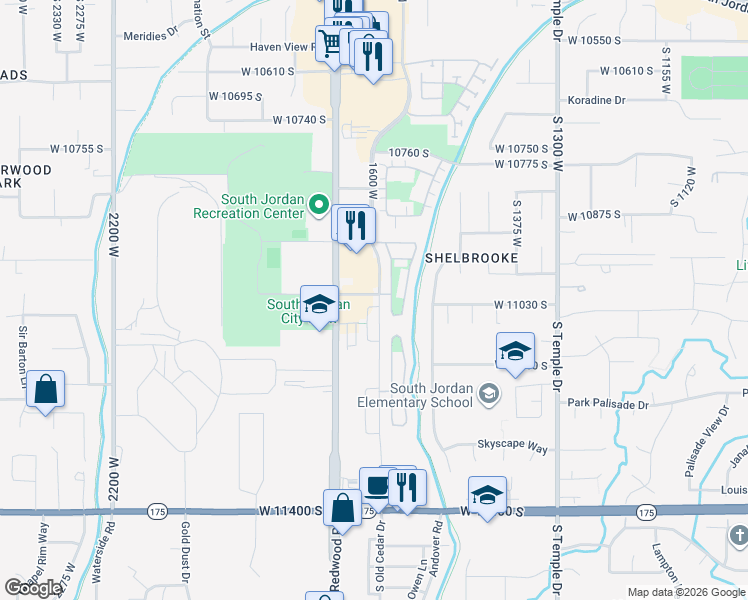 map of restaurants, bars, coffee shops, grocery stores, and more near 1622 Becks Bend Lane in South Jordan