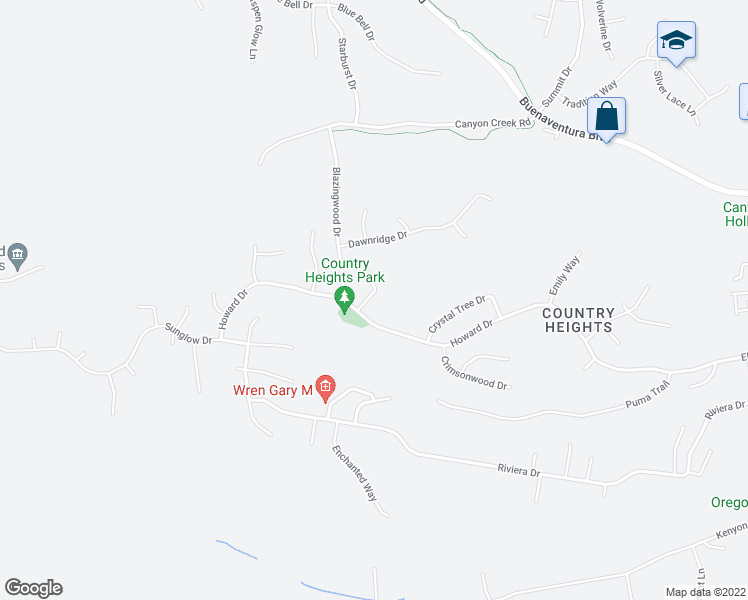 map of restaurants, bars, coffee shops, grocery stores, and more near 4379 Wild Flower Way in Redding