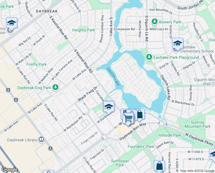 map of restaurants, bars, coffee shops, grocery stores, and more near 11057 South Kestrel Rise Road in South Jordan