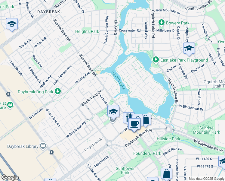 map of restaurants, bars, coffee shops, grocery stores, and more near 11057 South Kestrel Rise Road in South Jordan