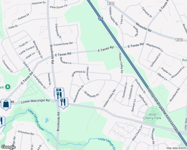 map of restaurants, bars, coffee shops, grocery stores, and more near 4940 Briarwood Dr in Macungie
