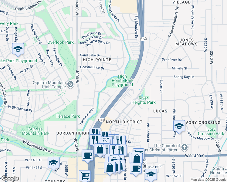 map of restaurants, bars, coffee shops, grocery stores, and more near 11012 Greenvale Court in South Jordan