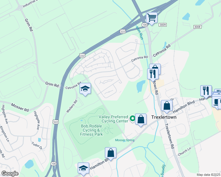 map of restaurants, bars, coffee shops, grocery stores, and more near 102 Golden Harvest Drive in Breinigsville