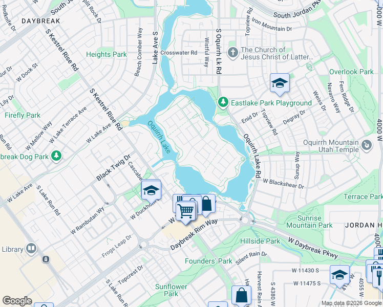 map of restaurants, bars, coffee shops, grocery stores, and more near 4673 Isla Daybreak Road in South Jordan