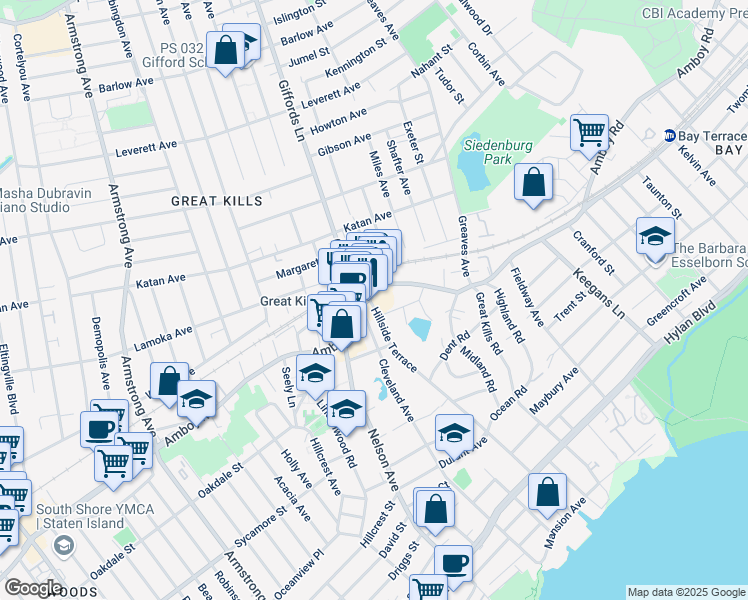 map of restaurants, bars, coffee shops, grocery stores, and more near 3936 Amboy Road in Staten Island