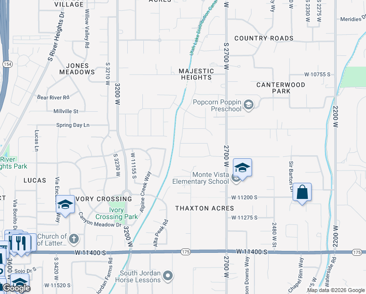 map of restaurants, bars, coffee shops, grocery stores, and more near 2871 Proudest Lane in South Jordan