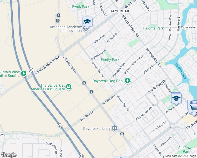 map of restaurants, bars, coffee shops, grocery stores, and more near 10872 South Gresham Drive in South Jordan