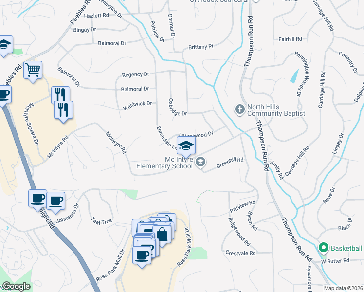 map of restaurants, bars, coffee shops, grocery stores, and more near 108 Ennerdale Lane in Pittsburgh