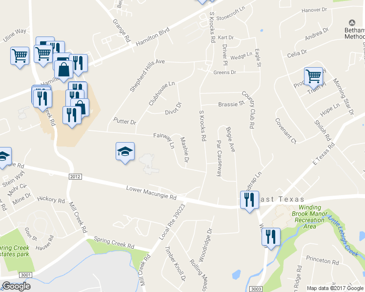 map of restaurants, bars, coffee shops, grocery stores, and more near 1416 Mashie Drive in Wescosville