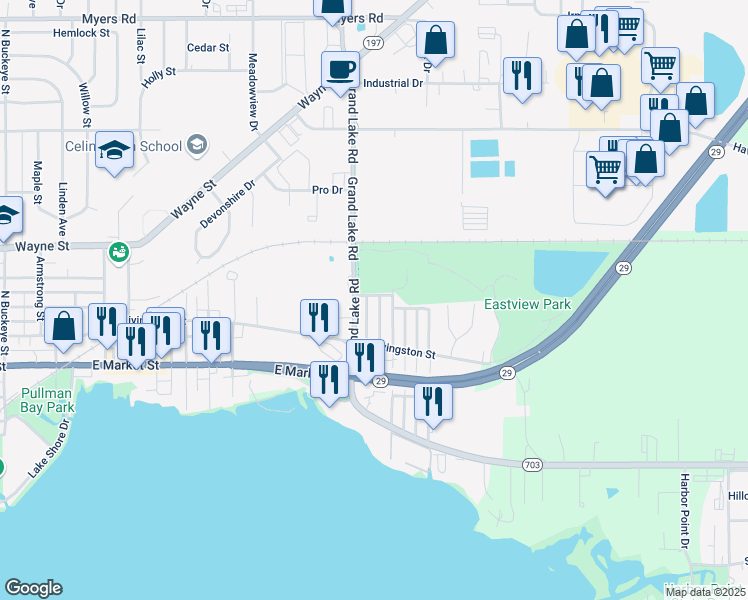map of restaurants, bars, coffee shops, grocery stores, and more near 1300 May Street in Celina