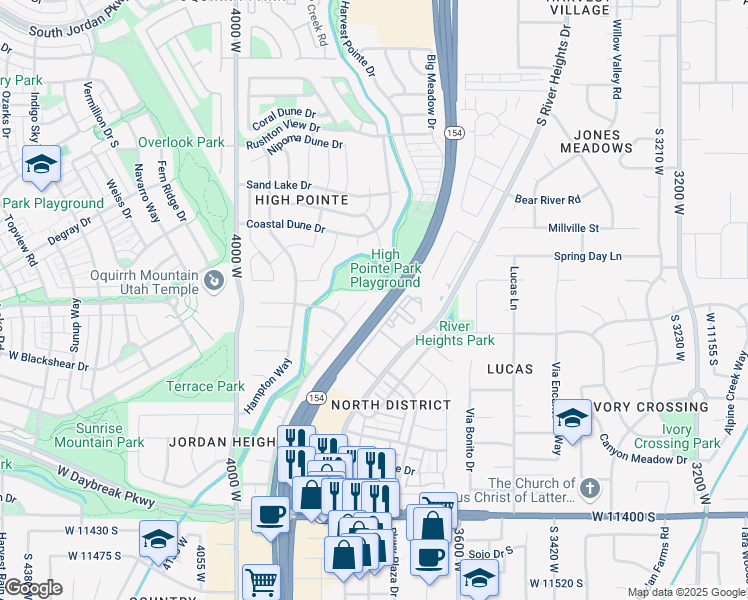 map of restaurants, bars, coffee shops, grocery stores, and more near 10987 Greenvale Court in South Jordan