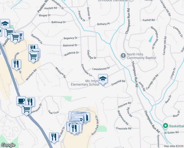 map of restaurants, bars, coffee shops, grocery stores, and more near 108 Ennerdale Lane in Pittsburgh