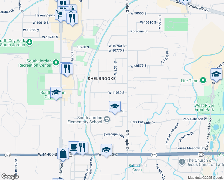 map of restaurants, bars, coffee shops, grocery stores, and more near 1394 W 11030 S in South Jordan