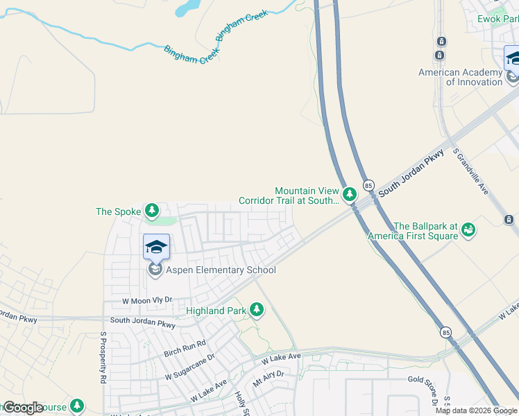 map of restaurants, bars, coffee shops, grocery stores, and more near Kitty Hawk Road in South Jordan