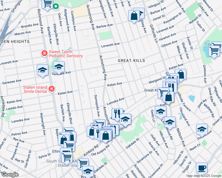 map of restaurants, bars, coffee shops, grocery stores, and more near 23 Fern Avenue in Staten Island