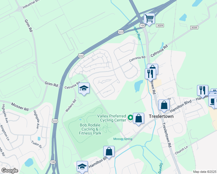 map of restaurants, bars, coffee shops, grocery stores, and more near 102 Golden Harvest Drive in Breinigsville