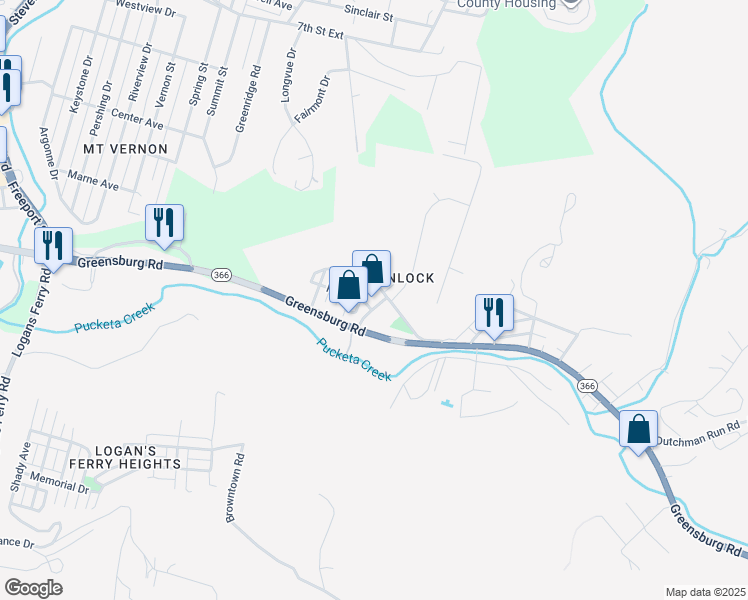 map of restaurants, bars, coffee shops, grocery stores, and more near 113 New York Avenue in Lower Burrell