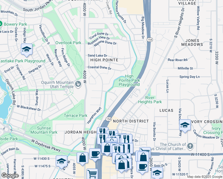 map of restaurants, bars, coffee shops, grocery stores, and more near 3826 Ivey Ranch Road in South Jordan