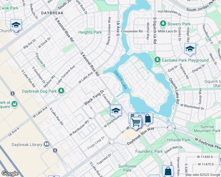 map of restaurants, bars, coffee shops, grocery stores, and more near 11021 South Kestrel Rise Road in South Jordan