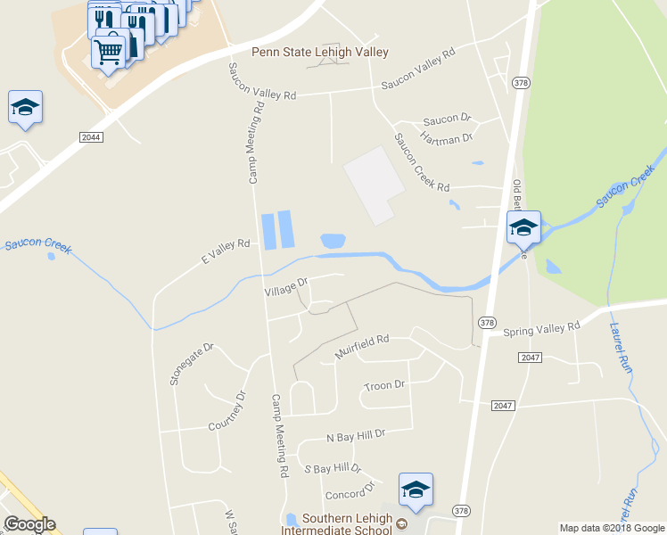 map of restaurants, bars, coffee shops, grocery stores, and more near 3024 Village Drive in Lehigh County