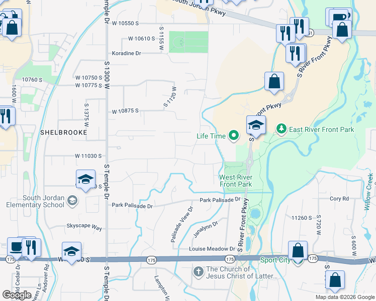 map of restaurants, bars, coffee shops, grocery stores, and more near 1092 West 11050 South in South Jordan