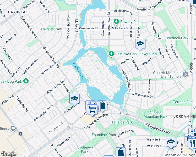 map of restaurants, bars, coffee shops, grocery stores, and more near 11036 Paddle Board Way in South Jordan