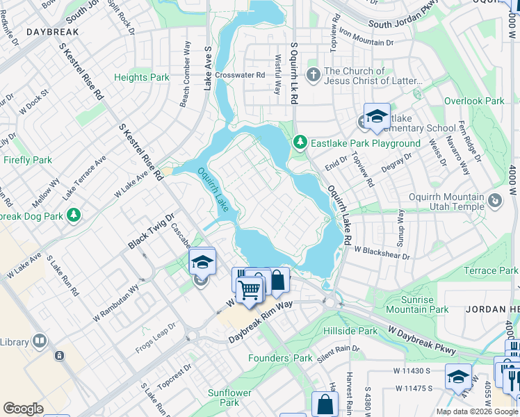 map of restaurants, bars, coffee shops, grocery stores, and more near 4673 Isla Daybreak Road in South Jordan