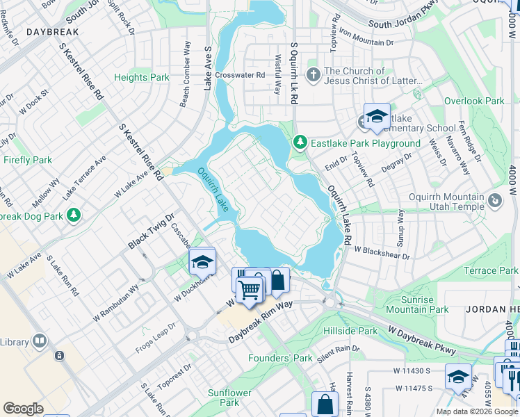 map of restaurants, bars, coffee shops, grocery stores, and more near 4667 Isla Daybreak Road in South Jordan