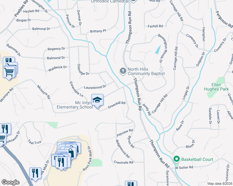 map of restaurants, bars, coffee shops, grocery stores, and more near 324 McIntyre Road in Pittsburgh