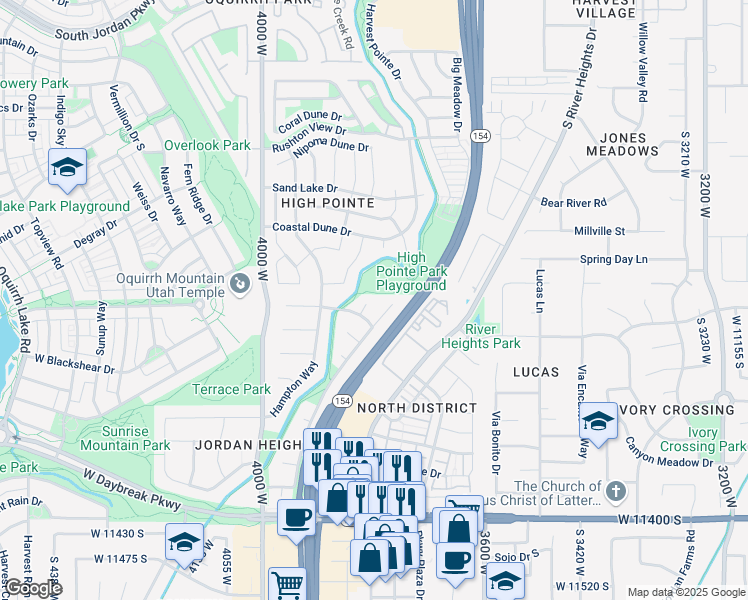 map of restaurants, bars, coffee shops, grocery stores, and more near 11003 South Cedarhurst Cove in South Jordan