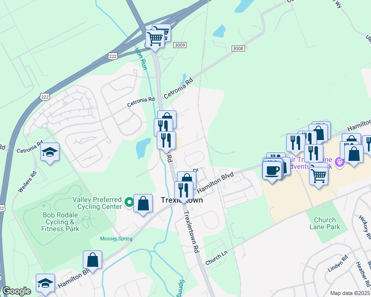 map of restaurants, bars, coffee shops, grocery stores, and more near 7520 Trexler Circle in Trexlertown