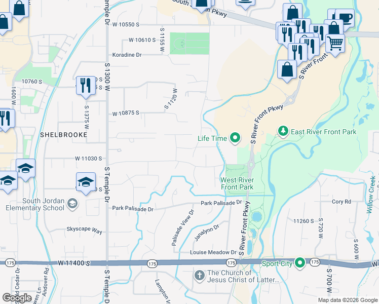 map of restaurants, bars, coffee shops, grocery stores, and more near 1092 West 11050 South in South Jordan