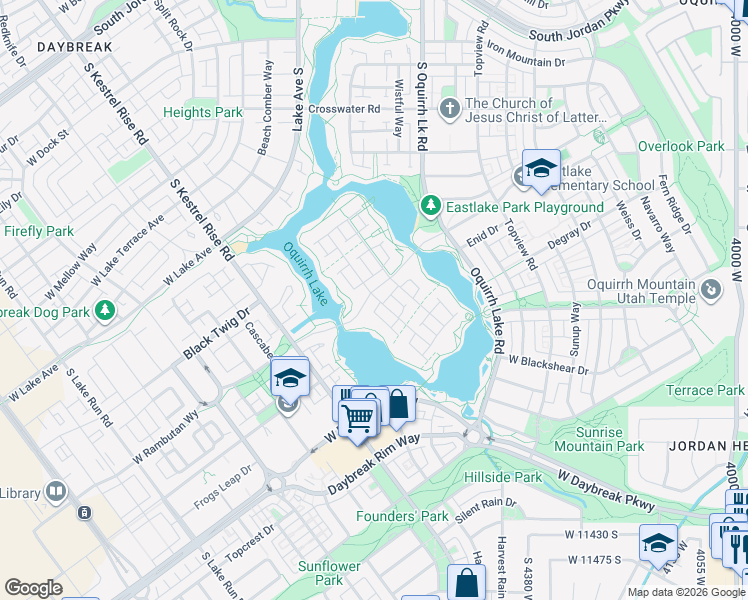 map of restaurants, bars, coffee shops, grocery stores, and more near 4673 Isla Daybreak Road in South Jordan