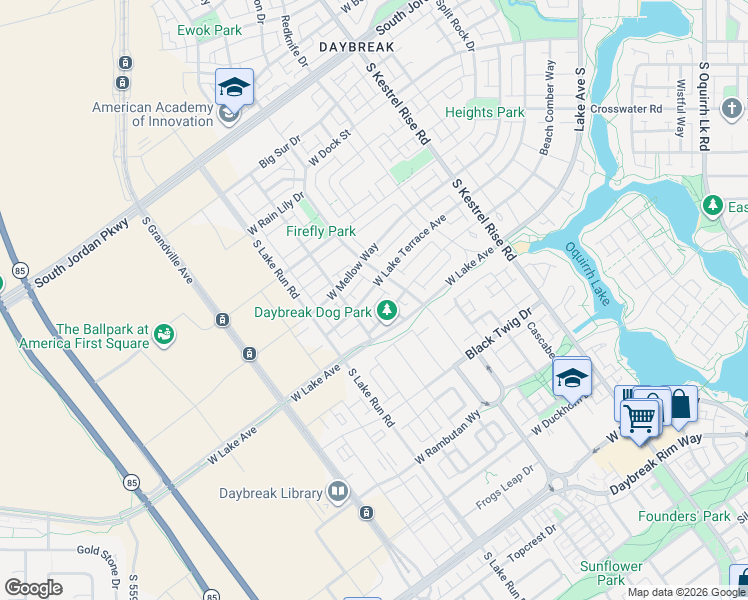 map of restaurants, bars, coffee shops, grocery stores, and more near 5144 West Beach Comber Way in South Jordan