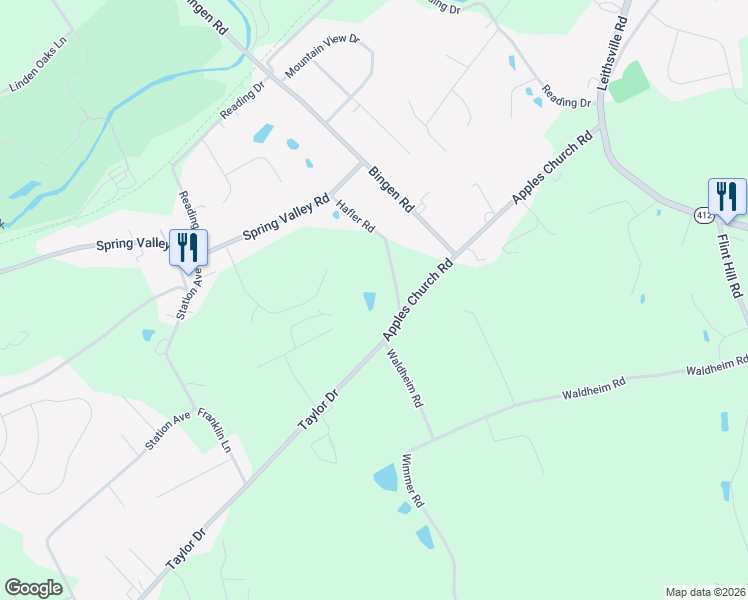 map of restaurants, bars, coffee shops, grocery stores, and more near 1578 Hafler Road in Bethlehem