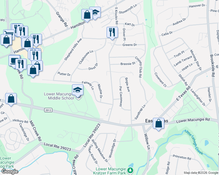 map of restaurants, bars, coffee shops, grocery stores, and more near 1456 South Krocks Road in Wescosville
