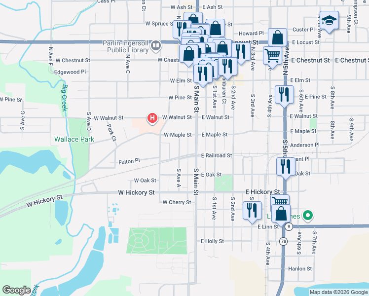 map of restaurants, bars, coffee shops, grocery stores, and more near 49-99 W Railroad St in Canton