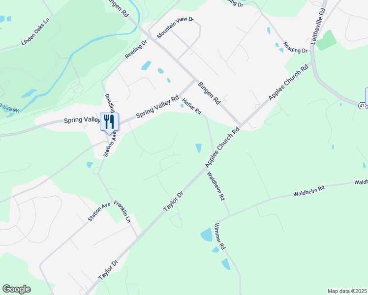 map of restaurants, bars, coffee shops, grocery stores, and more near 2610 Saddleback Lane in Bethlehem