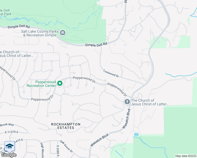 map of restaurants, bars, coffee shops, grocery stores, and more near Northridge Lane in Sandy