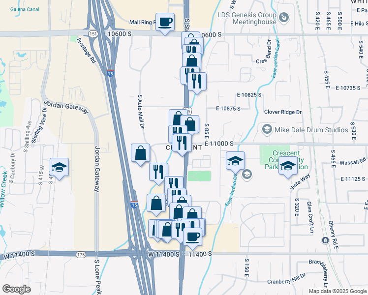 map of restaurants, bars, coffee shops, grocery stores, and more near in Sandy