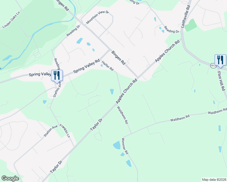 map of restaurants, bars, coffee shops, grocery stores, and more near 1578 Hafler Road in Bethlehem