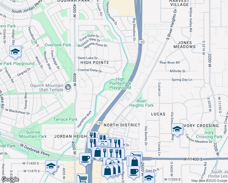 map of restaurants, bars, coffee shops, grocery stores, and more near 10988 Greenvale Court in South Jordan
