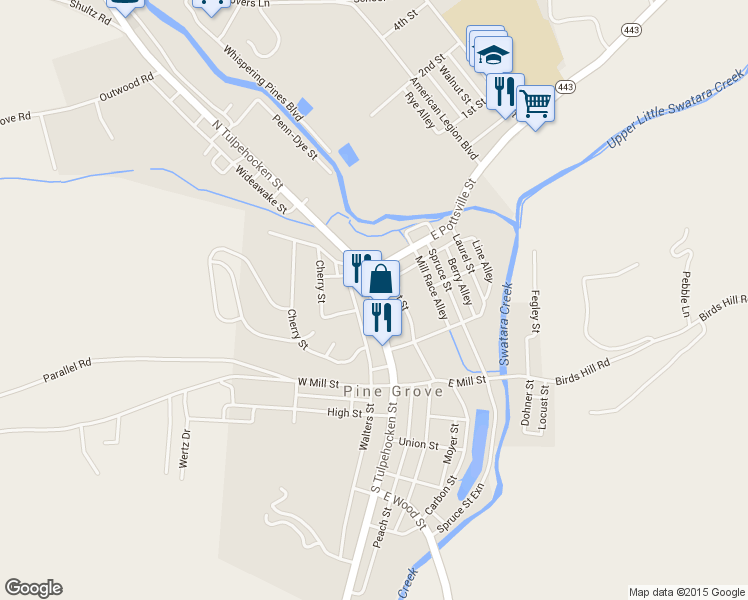 map of restaurants, bars, coffee shops, grocery stores, and more near 65 Pennsylvania 443 in Pine Grove